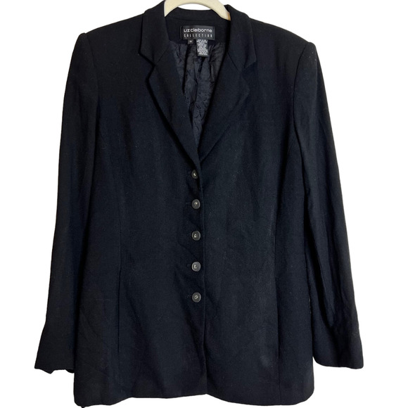 Liz Claiborne Collection Womens Wool Blazer Size 10 Black Longline Pockets - Picture 1 of 5